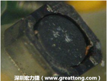 使用銀(Ag)鍍層的電源電感器(Power Inductors)，經(jīng)過推力測試后，零件端點上已經(jīng)看不到任何鍍層的痕跡了，所以其耐推力就比較小。