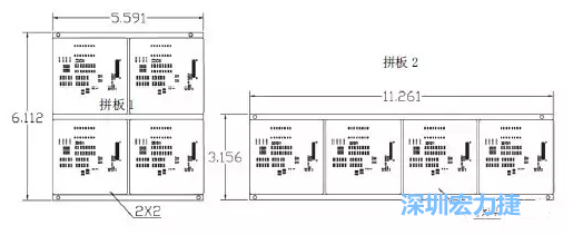 如圖9所示在兩種拼板中PCB單元的排列方式不同。拼板方式是V-CUT。這兩種拼板尺寸有明顯的的差異，將導(dǎo)致各自所需的生產(chǎn)拼板尺寸改變-深圳宏力捷