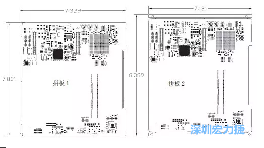 如圖11所示在兩種拼板中PCB單元的邊條位置不同，拼板1中邊條在長邊方向，而拼板2中邊條在短邊方向-深圳宏力捷