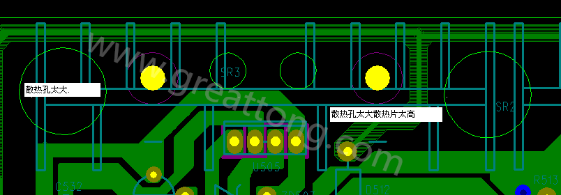 PCB設(shè)計中，散熱孔散熱片設(shè)計不當，造成很多電源板斷裂