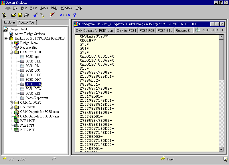 要檢查各Gerber輸出文件，則在瀏覽器中打開CAM Output for PCB1，即可看到一系列Gerber輸出文件。