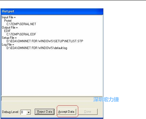 系統(tǒng)彈出一個輸出窗口，點擊 Accept Data。完成后點擊“確定”，再點擊“Done”關(guān)閉輸出窗口。退出 Omninet for Windows。