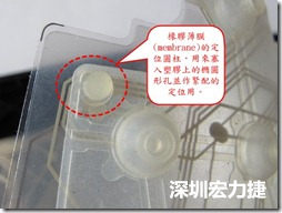 橡膠薄膜(membrane)的定位圓柱，可以用來塞入塑膠上的橢圓形孔洞，最為緊配的定位之用。