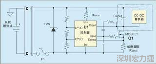 圖1：一個簡單的-48V熱插拔電路。
