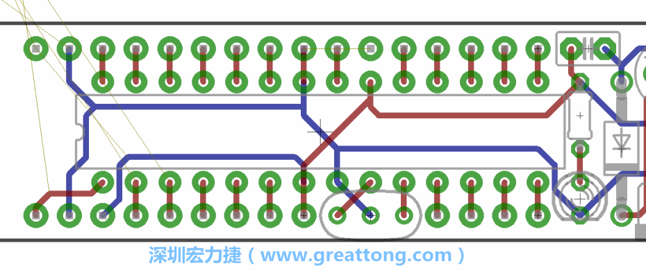 如果可以的話盡量讓接地線保持在電路板的背面，這樣它們就可以在可能范圍內(nèi)和最大的接地面連結(jié)在一起。