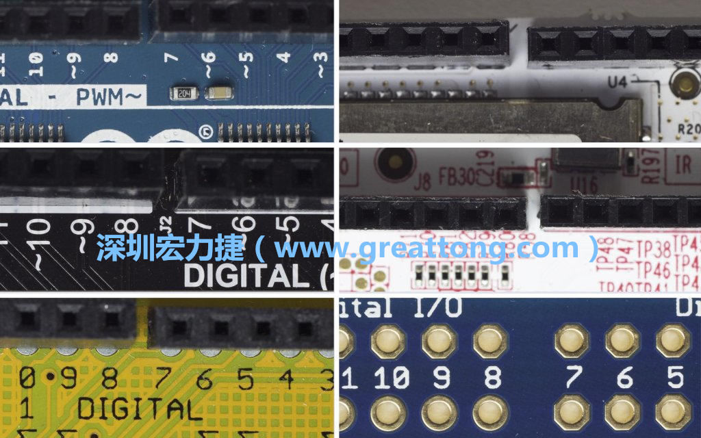 各種不同尺寸的Arduino上第7、8腳位的間距。