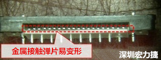 塑膠蓋子塞到connector內(nèi)側(cè)，加熱后金屬彈片容易局部變形。 