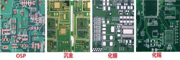 表面工藝分：熱風(fēng)整平，沉金， 化銀， 化錫， OSP 等幾種表面工藝